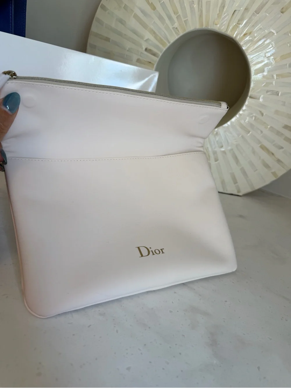 NIB Dior Parfum GWP Cream Fold-Over Clutch Pouch with Gold Logo